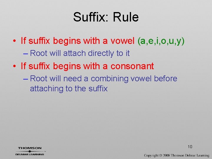 Suffix: Rule • If suffix begins with a vowel (a, e, i, o, u,