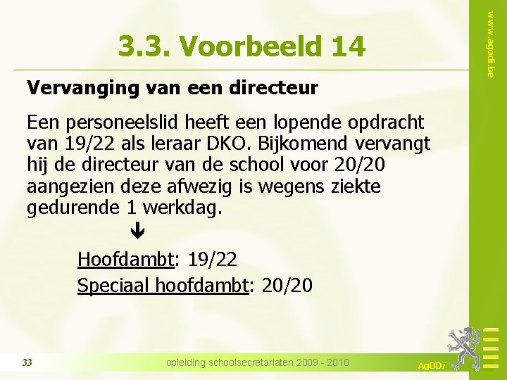 www. agodi. be 3. 3. Voorbeeld 14 Vervanging van een directeur Een personeelslid heeft