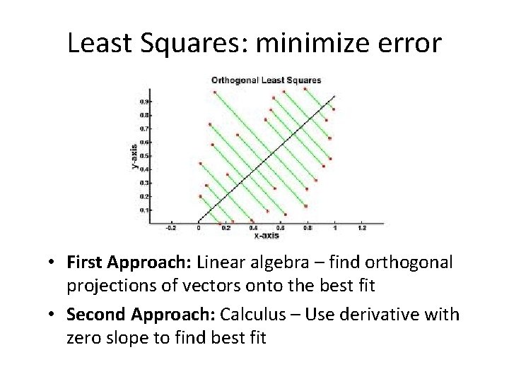 Least Squares: minimize error • First Approach: Linear algebra – find orthogonal projections of