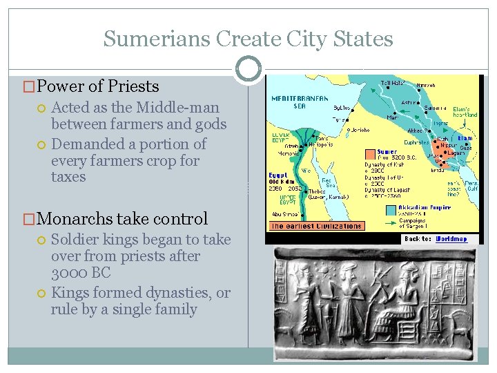 Sumerians Create City States �Power of Priests Acted as the Middle-man between farmers and