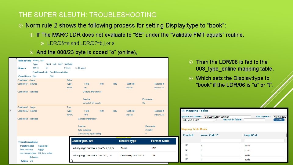 THE SUPER SLEUTH: TROUBLESHOOTING Norm rule 2 shows the following process for setting Display: