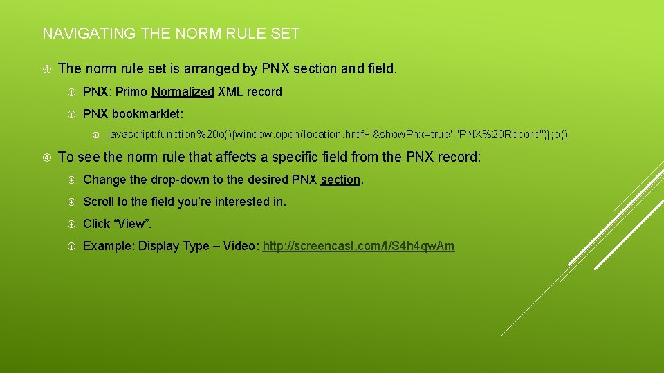 NAVIGATING THE NORM RULE SET The norm rule set is arranged by PNX section