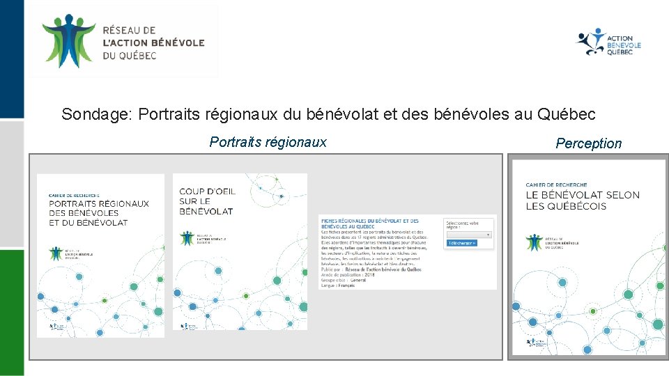 Sondage: Portraits régionaux du bénévolat et des bénévoles au Québec Portraits régionaux Perception 