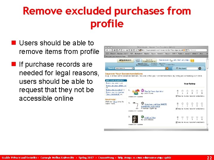 Remove excluded purchases from profile n Users should be able to remove items from