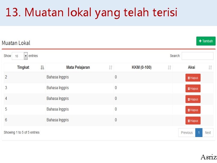 13. Muatan lokal yang telah terisi Asriza 