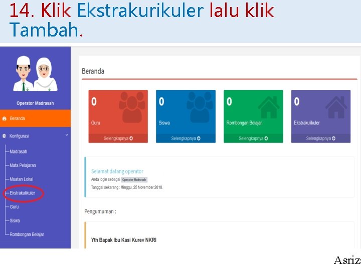 14. Klik Ekstrakurikuler lalu klik Tambah. Asriza 