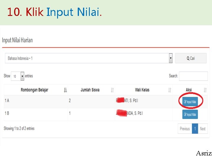 10. Klik Input Nilai. Asriza 