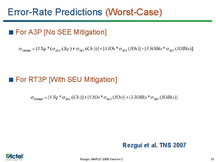 Error-Rate Predictions (Worst-Case) For A 3 P [No SEE Mitigation] For RT 3 P