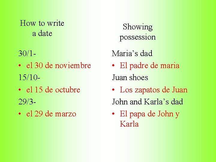 How to write a date 30/1 - • el 30 de noviembre 15/10 -