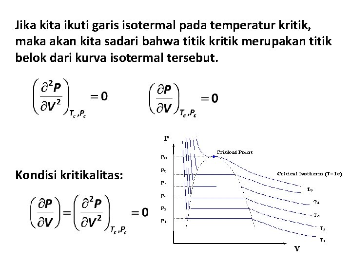 Jika kita ikuti garis isotermal pada temperatur kritik, maka akan kita sadari bahwa titik