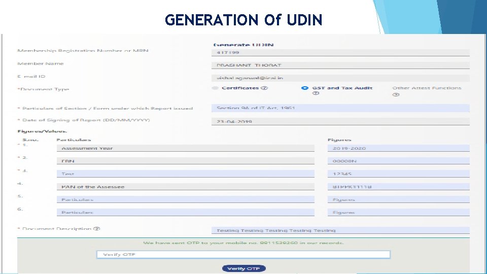 GENERATION Of UDIN 