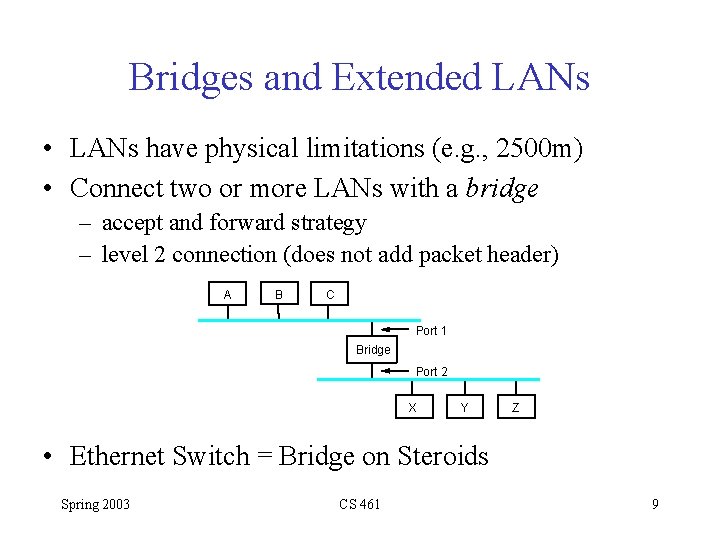 Bridges and Extended LANs • LANs have physical limitations (e. g. , 2500 m)