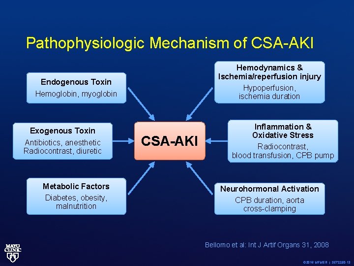 Pathophysiologic Mechanism of CSA-AKI Hemodynamics & Ischemia/reperfusion injury Hypoperfusion, ischemia duration Endogenous Toxin Hemoglobin,