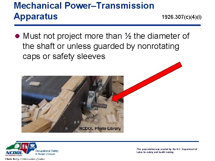 Mechanical Power–Transmission Apparatus 1926. 307(c)(4)(i) l Must not project more than ½ the diameter