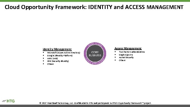 Cloud Opportunity Framework: IDENTITY and ACCESS MANAGEMENT Identity Management § § § Microsoft (Azure