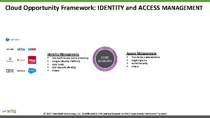 Cloud Opportunity Framework: IDENTITY and ACCESS MANAGEMENT Identity Management § § § Microsoft (Azure