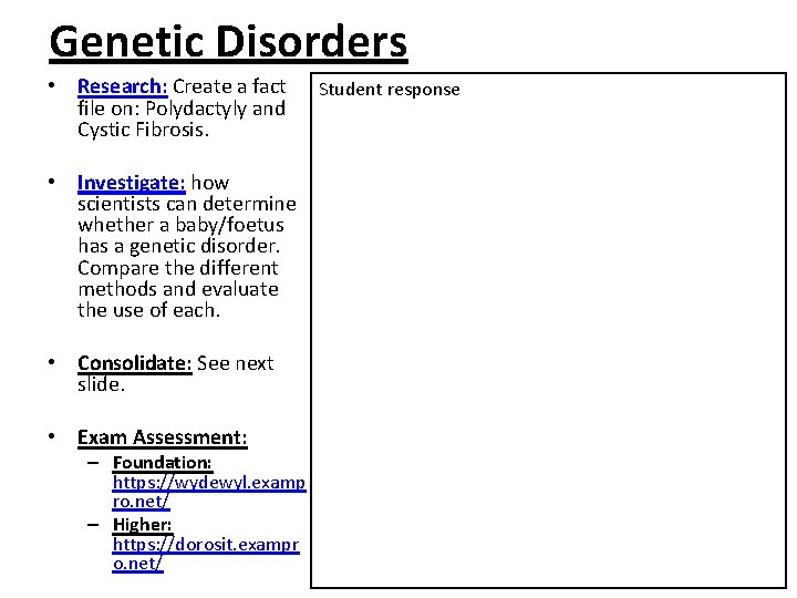 Genetic Disorders • Research: Create a fact file on: Polydactyly and Cystic Fibrosis. • Genetic Disorders • Research: Create a fact file on: Polydactyly and Cystic Fibrosis. •