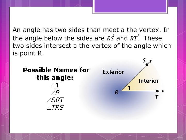  Possible Names for this angle: 1 R SRT TRS 