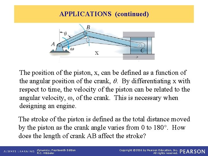 APPLICATIONS (continued) The position of the piston, x, can be defined as a function