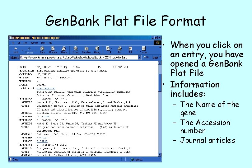 Gen. Bank Flat File Format • When you click on an entry, you have