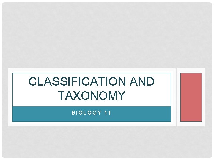 CLASSIFICATION AND TAXONOMY BIOLOGY 11 