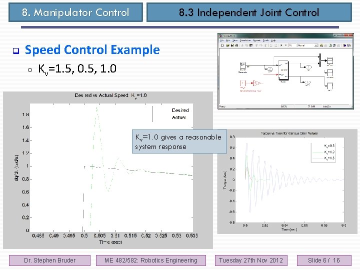 8. Manipulator Control q 8. 3 Independent Joint Control Speed Control Example ○ Kv=1.