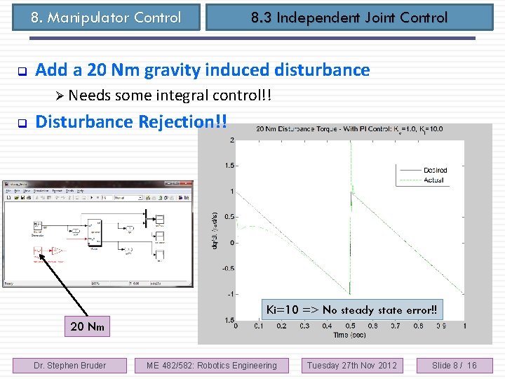 8. Manipulator Control q 8. 3 Independent Joint Control Add a 20 Nm gravity