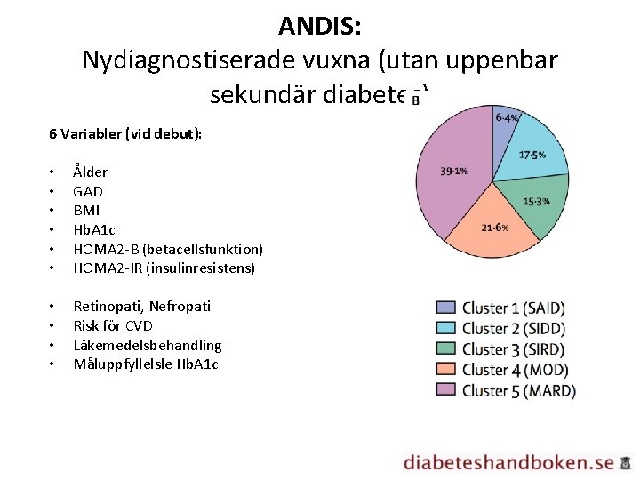 ANDIS: Nydiagnostiserade vuxna (utan uppenbar sekundär diabetes) 6 Variabler (vid debut): • • •