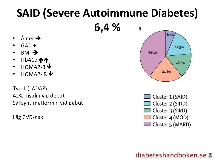 SAID (Severe Autoimmune Diabetes) 6, 4 % • • • Ålder GAD + BMI