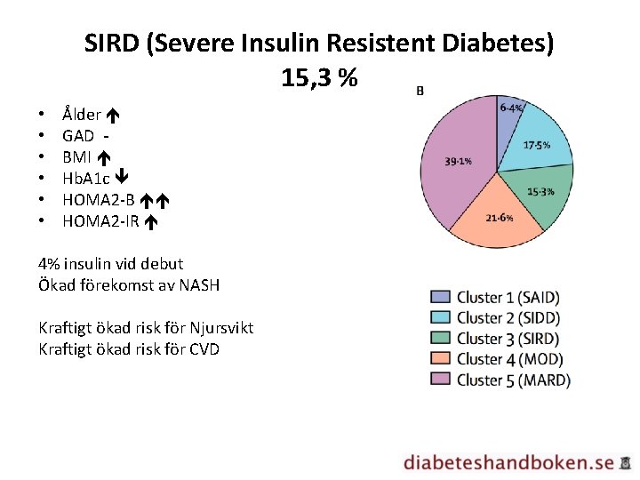 SIRD (Severe Insulin Resistent Diabetes) 15, 3 % • • • Ålder GAD BMI