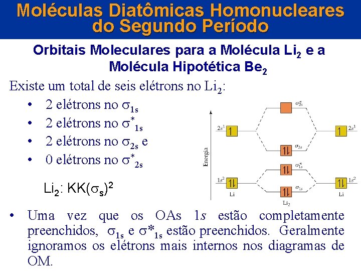 Moléculas Diatômicas Homonucleares do Segundo Período Orbitais Moleculares para a Molécula Li 2 e