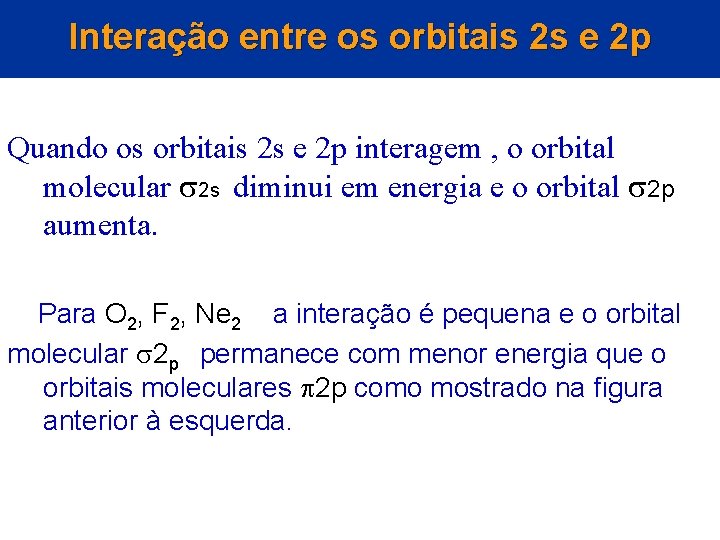 Interação entre os orbitais 2 s e 2 p Quando os orbitais 2 s