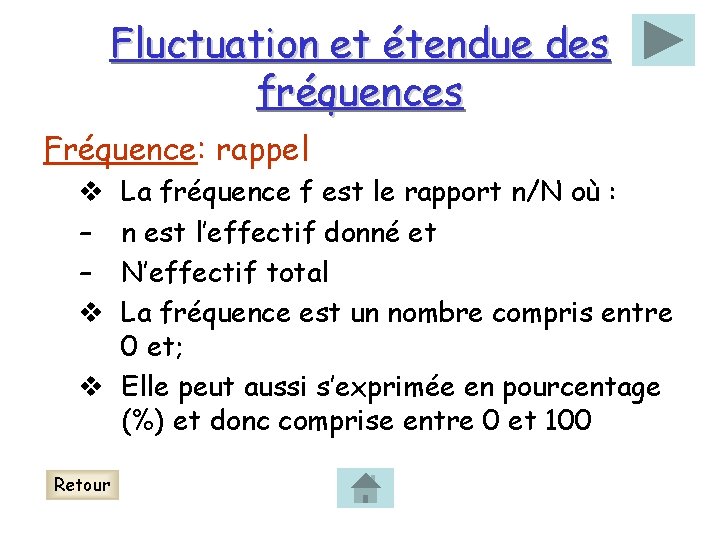 Fluctuation et étendue des fréquences Fréquence: rappel La fréquence f est le rapport n/N