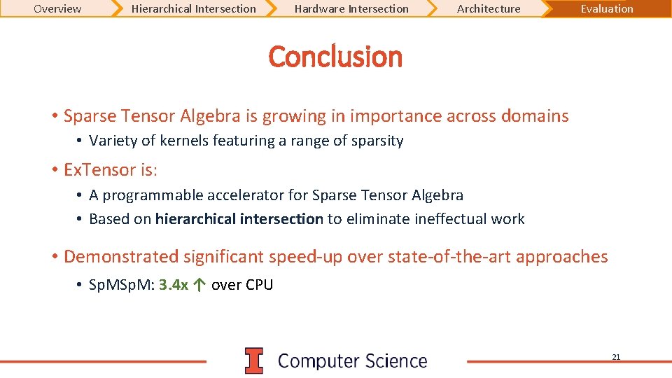 Overview Hierarchical Intersection Hardware Intersection Architecture Evaluation Conclusion • Sparse Tensor Algebra is growing