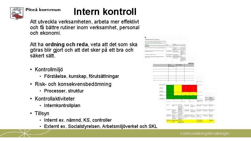 Intern kontroll Att utveckla verksamheten, arbeta mer effektivt och få bättre rutiner inom verksamhet,