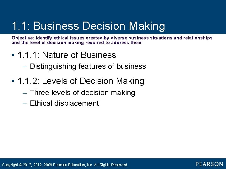 1. 1: Business Decision Making Objective: Identify ethical issues created by diverse business situations