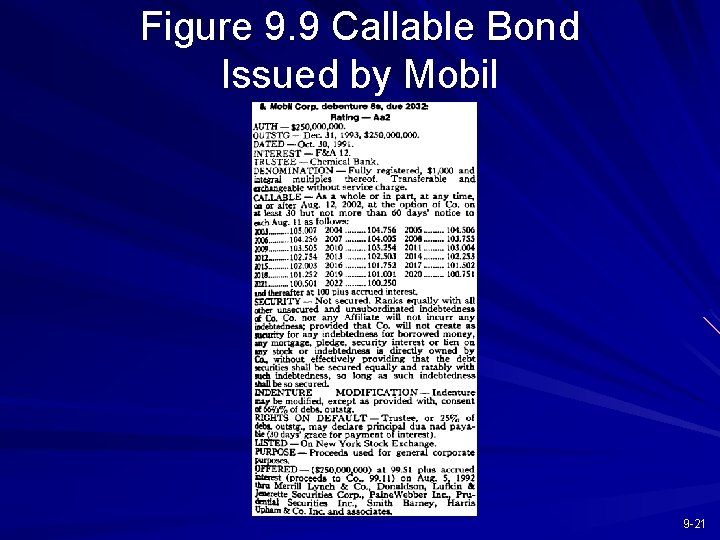 Figure 9. 9 Callable Bond Issued by Mobil 9 -21 