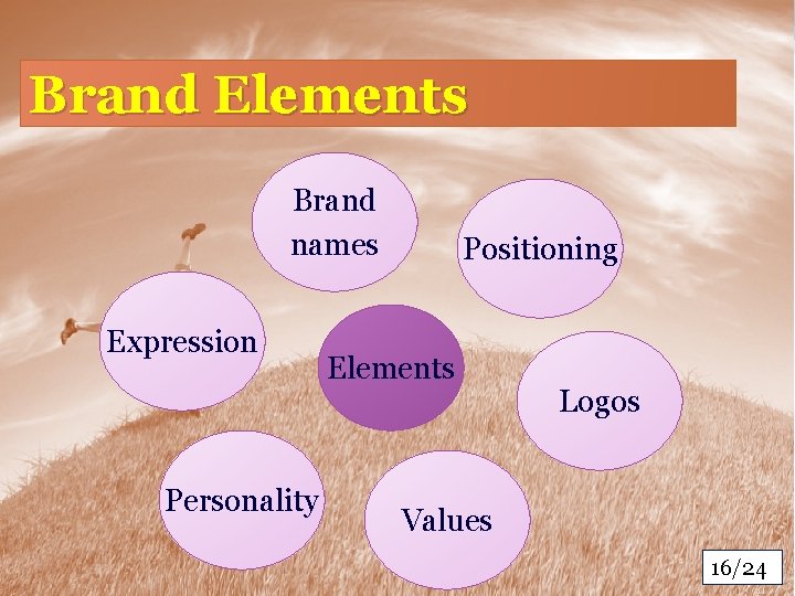 Brand Elements Brand names Expression Personality Positioning Elements Logos Values 16/24 