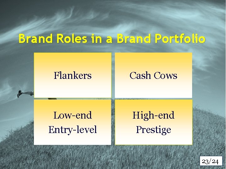 Brand Roles in a Brand Portfolio Flankers Cash Cows Low-end Entry-level High-end Prestige 23/24