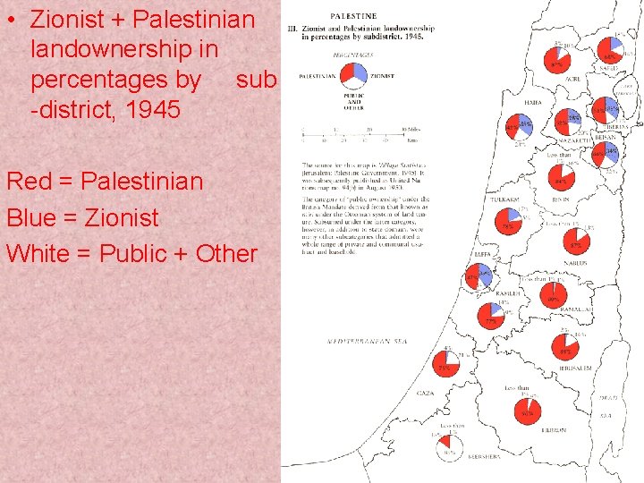  • Zionist + Palestinian landownership in percentages by sub -district, 1945 Red =