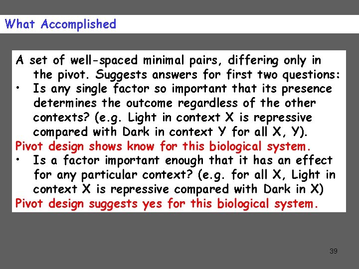 What Accomplished A set of well-spaced minimal pairs, differing only in the pivot. Suggests