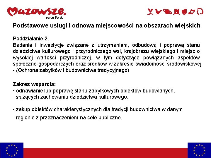 Podstawowe usługi i odnowa miejscowości na obszarach wiejskich Poddziałanie 2. Badania i inwestycje związane