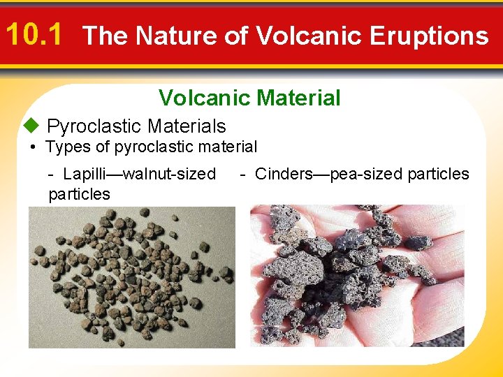 10. 1 The Nature of Volcanic Eruptions Volcanic Material u Pyroclastic Materials • Types