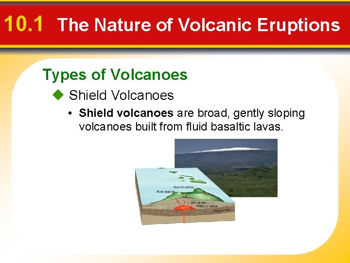 10. 1 The Nature of Volcanic Eruptions Types of Volcanoes u Shield Volcanoes •