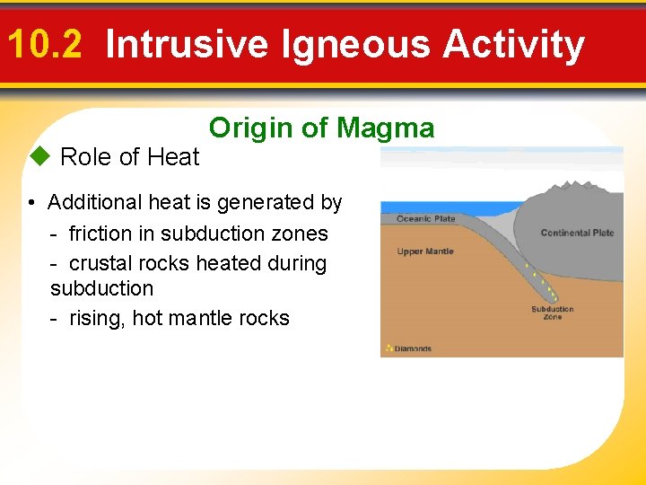 10. 2 Intrusive Igneous Activity u Role of Heat Origin of Magma • Additional