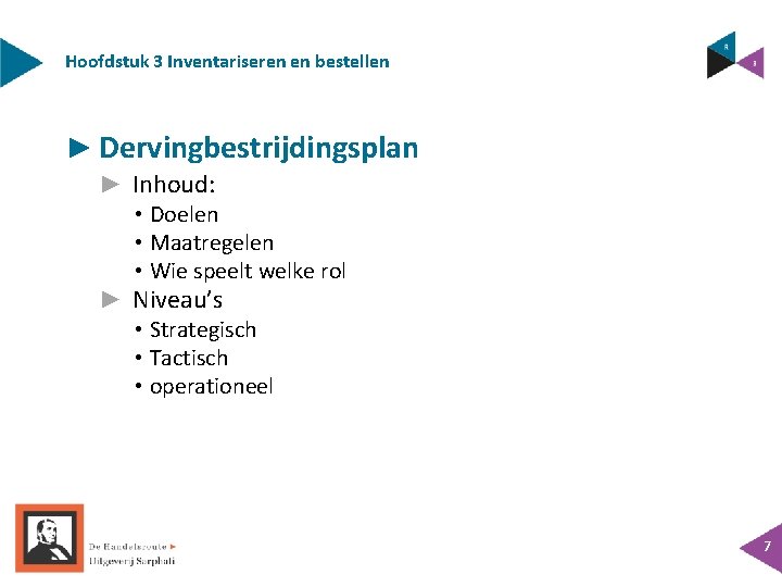 Hoofdstuk 3 Inventariseren en bestellen ► Dervingbestrijdingsplan ► Inhoud: • Doelen • Maatregelen •