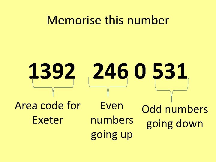 Memorise this number 1392 246 0 531 Area code for Even Odd numbers Exeter