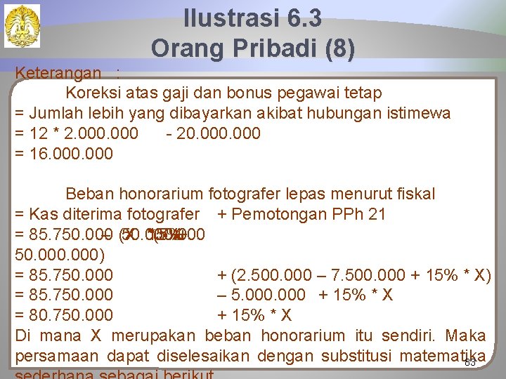 Ilustrasi 6. 3 Orang Pribadi (8) Keterangan : Koreksi atas gaji dan bonus pegawai