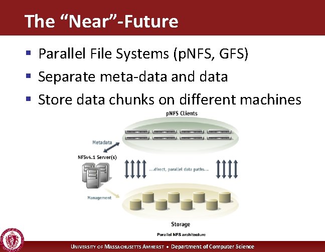 The “Near”-Future § Parallel File Systems (p. NFS, GFS) § Separate meta-data and data