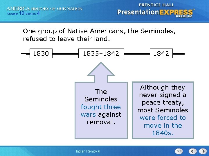 Chapter 10 Section 4 One group of Native Americans, the Seminoles, refused to leave